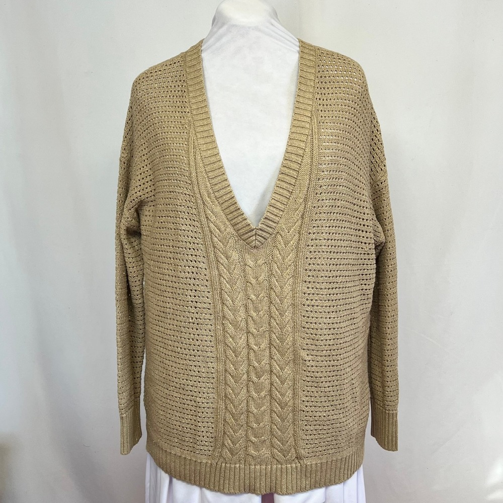 Lane Bryant Womens Plus Size Cable Knit Sweater 18/20 Tan Metallic Cottagecore